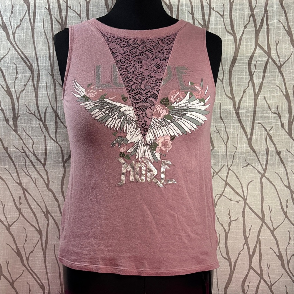 Pink Sleeveless “Express” Top with Lace Detail - Size Small